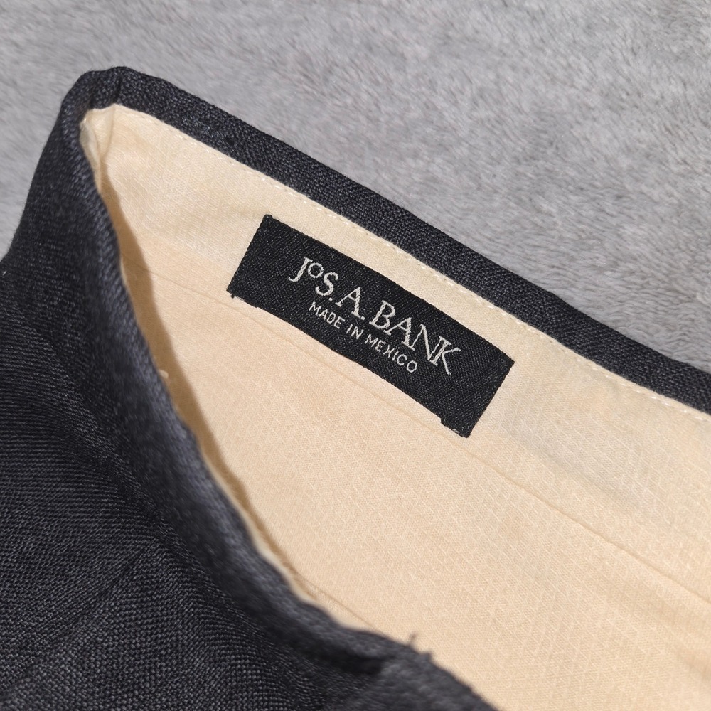 Jos A Bank Mens 33R Charcoal Gray 100% Wool Pleated Cuffed Dress Pants Trousers - Picture 6 of 10